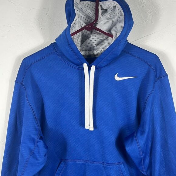🔥 NIKE THERMA-FIT Polyester HOODIE Pullover Sweatshirt - Blue Patterned - Sz M - Picture 2 of 8